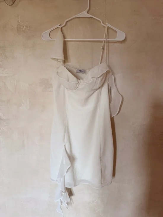 Oh Polly JOSIANE Asymmetric Draped Mini Dress in White US 8 - Picture 8 of 8